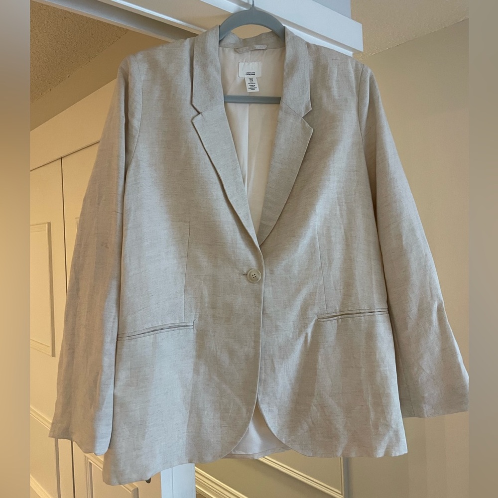 H&M Beige Linen Blend Blazer | Size M